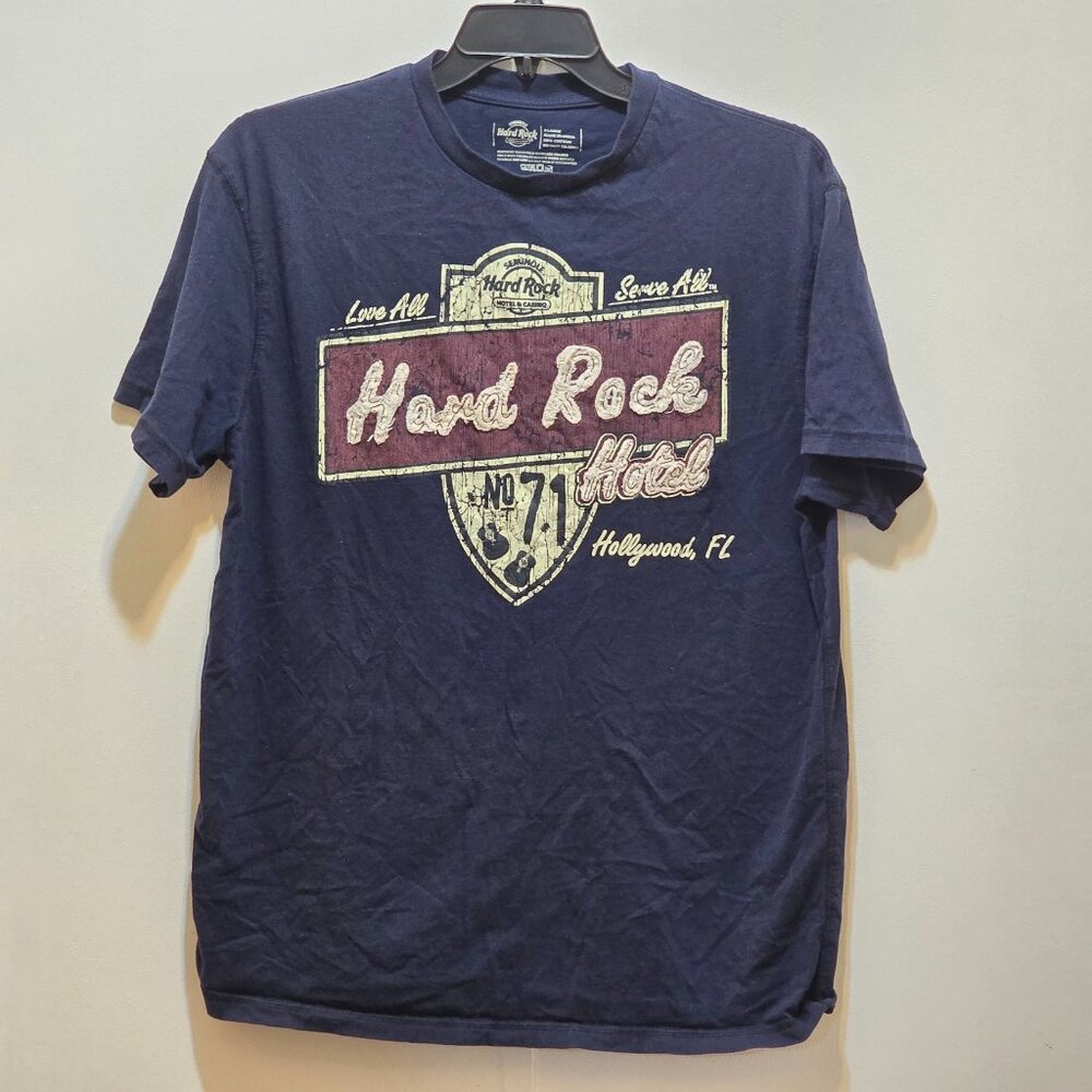 Hard Rock Hotel Casino Seminole Hollywood FL Applique Distressed T-Shirt XL Blue